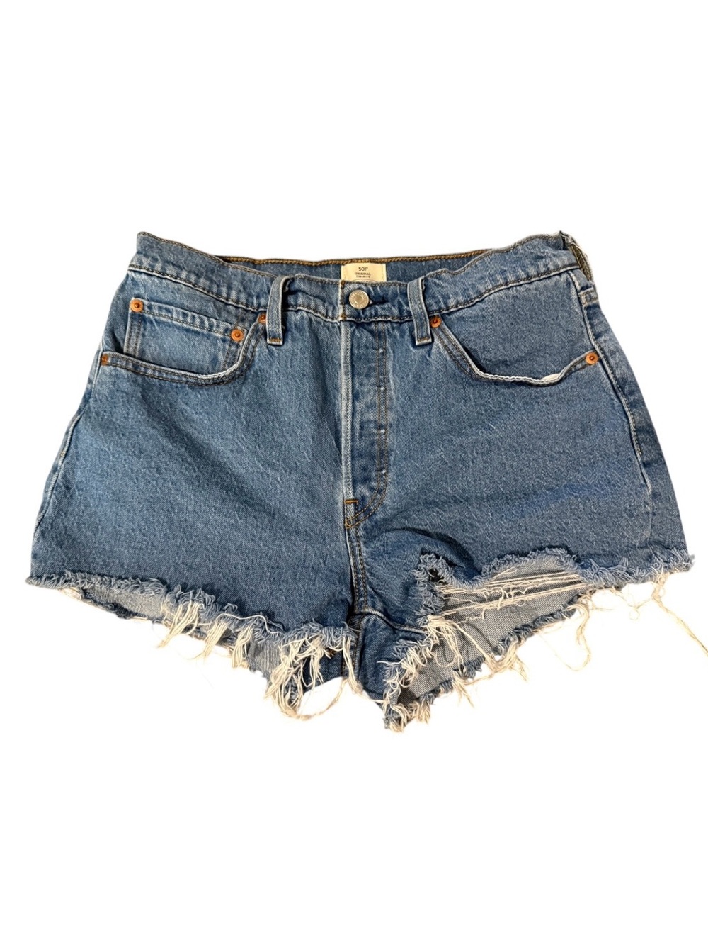 Levi's Distressed High-Rise Denim Cutoff Shorts - Medium Blue